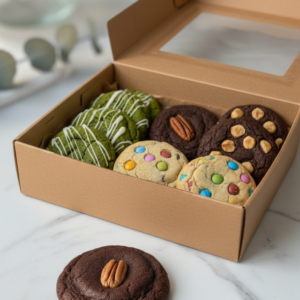 Caja con 9 cookies sin gluten de sabores variados. Perfecta para regalar o darte un capricho.